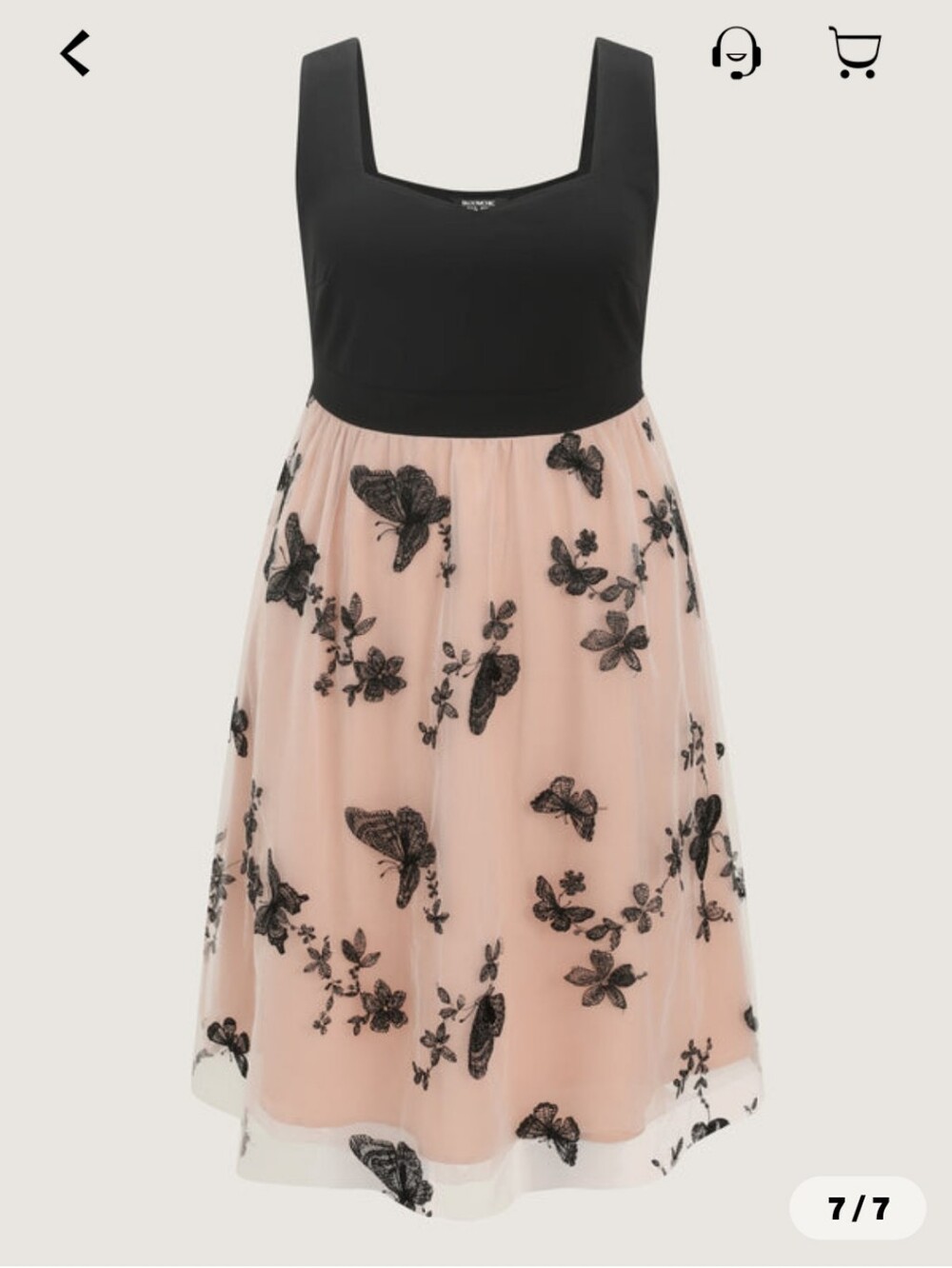 Black and Blush Butterfly Embroidered Dress